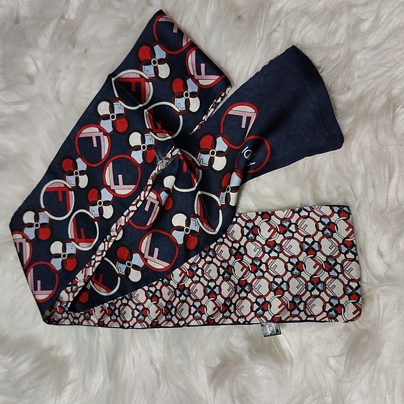 Reversible Coral & Gray Bird & Flower Print Twilly Narrow Tie Scarf - Picture 1 of 4